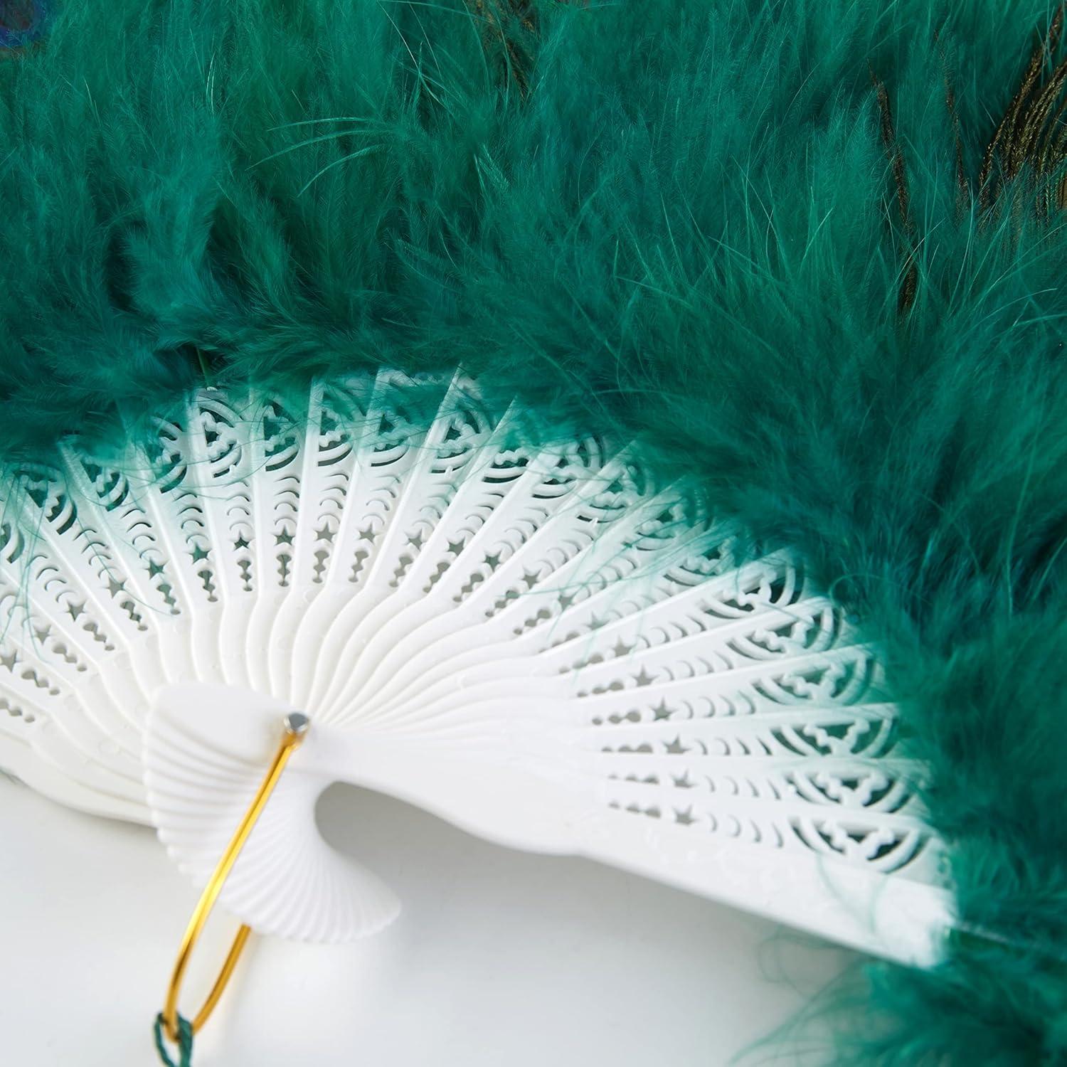 imageBABEYOND Marabou Feather Fan 20s Vintage Folding Fan Flapper Hand Fan for Costume Dancing Show Tea Party Wedding Decoration PinkPink RibPeacock Dark Green