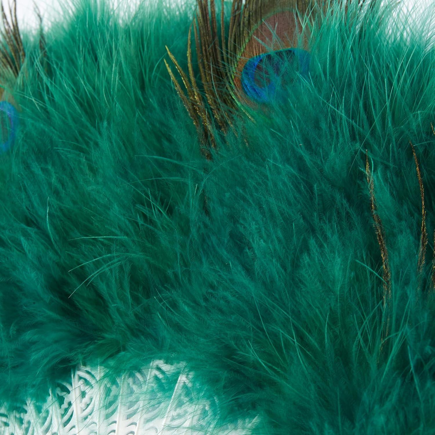 imageBABEYOND Marabou Feather Fan 20s Vintage Folding Fan Flapper Hand Fan for Costume Dancing Show Tea Party Wedding Decoration PinkPink RibPeacock Dark Green