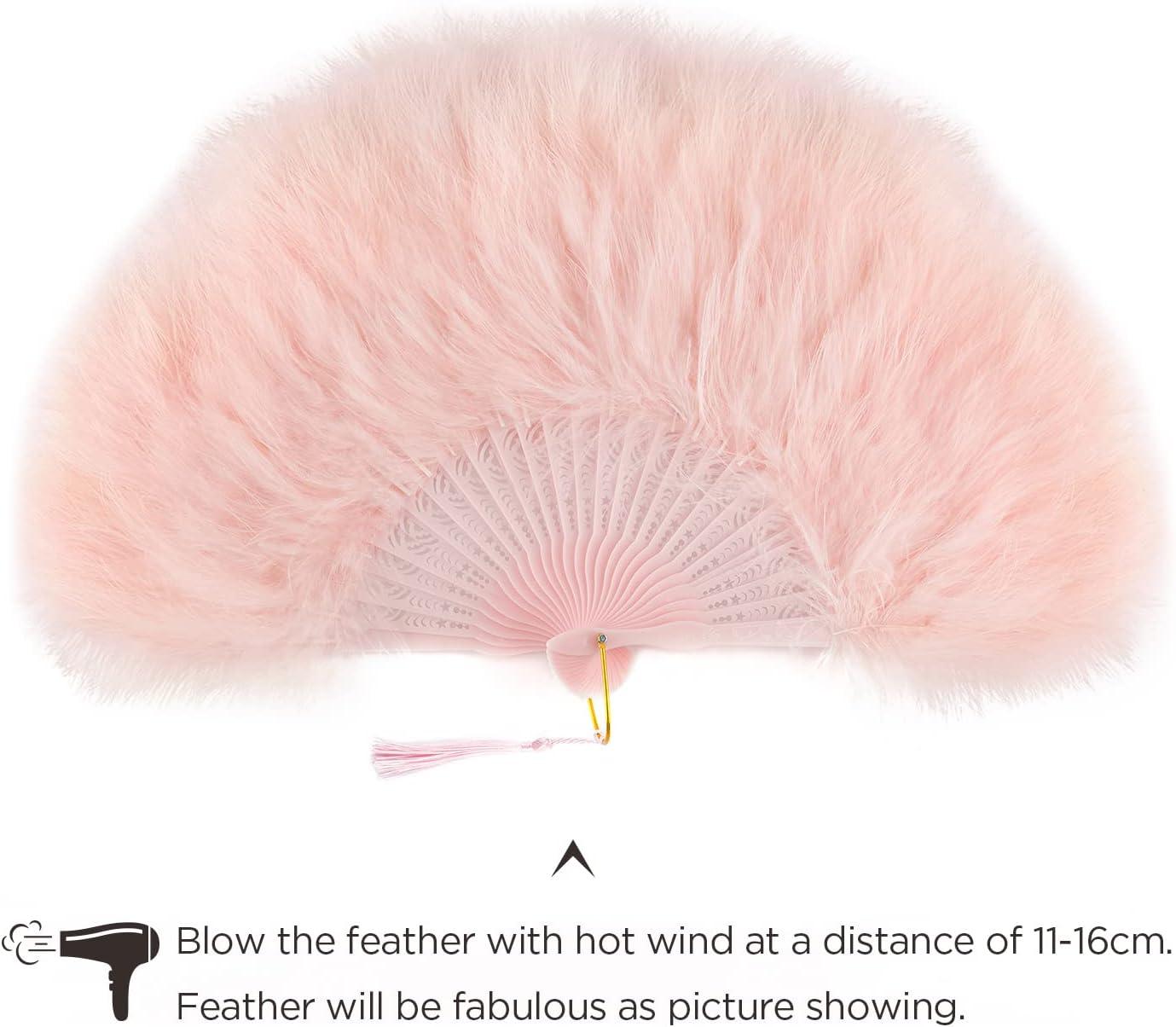 imageBABEYOND Marabou Feather Fan 20s Vintage Folding Fan Flapper Hand Fan for Costume Dancing Show Tea Party Wedding Decoration PinkPink RibPinkpink Rib