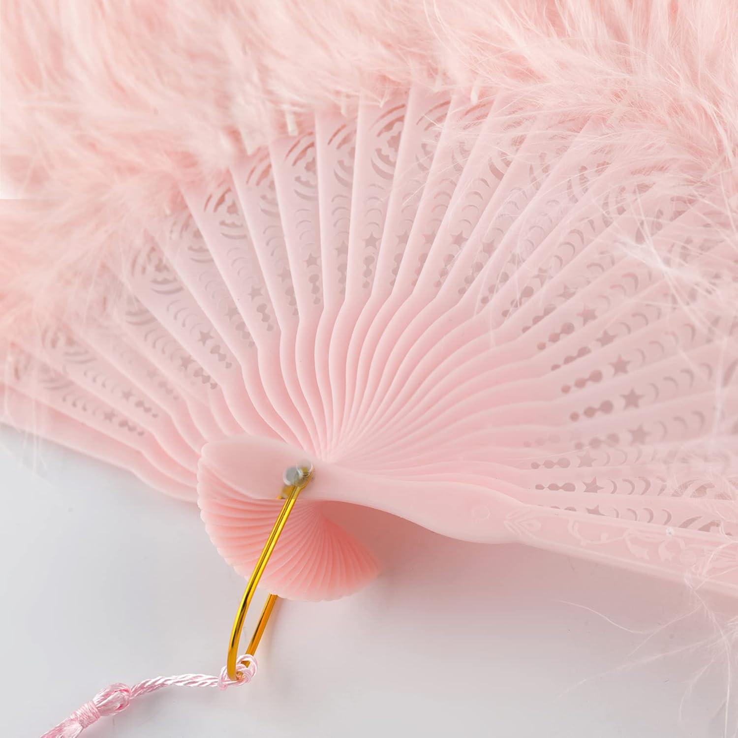 imageBABEYOND Marabou Feather Fan 20s Vintage Folding Fan Flapper Hand Fan for Costume Dancing Show Tea Party Wedding Decoration PinkPink RibPinkpink Rib