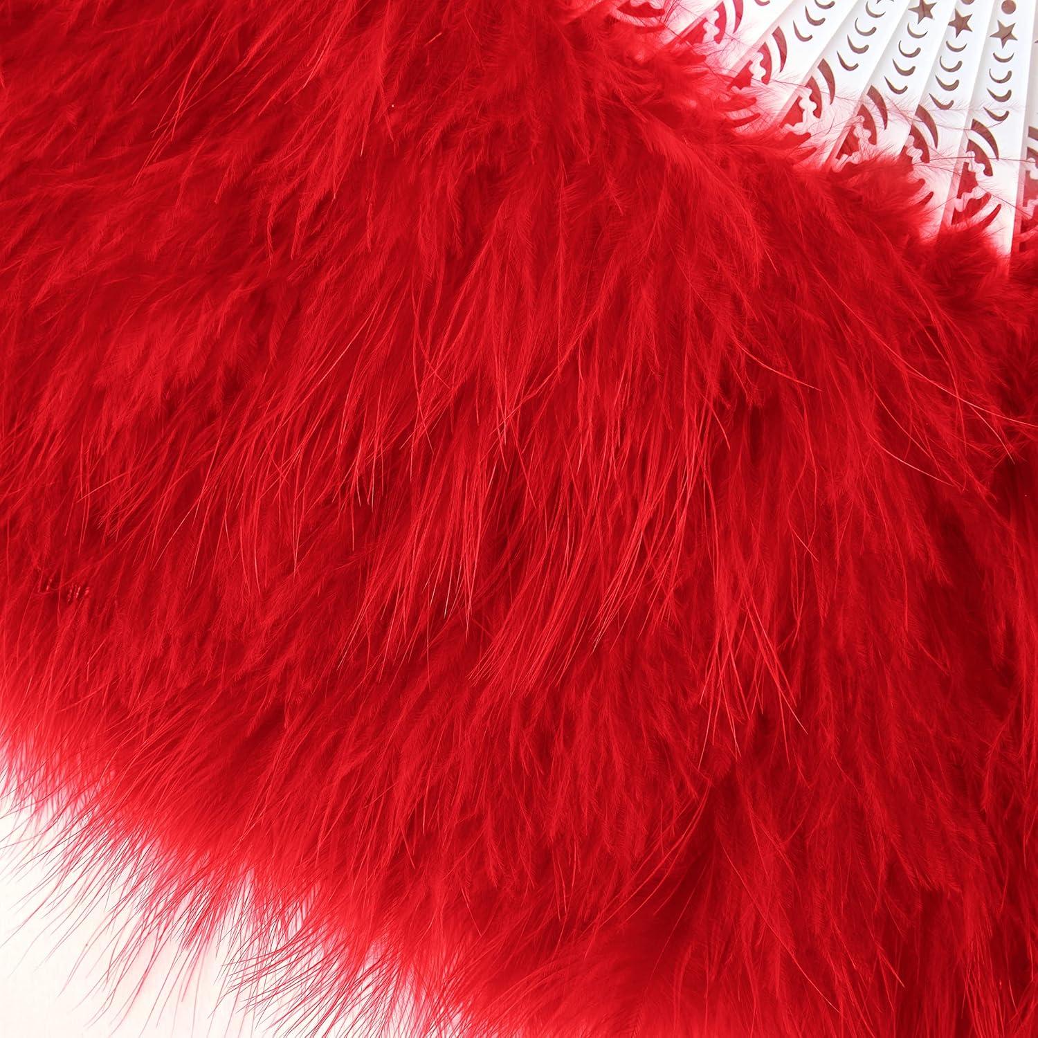 imageBABEYOND Marabou Feather Fan 20s Vintage Folding Fan Flapper Hand Fan for Costume Dancing Show Tea Party Wedding Decoration PinkPink RibRed