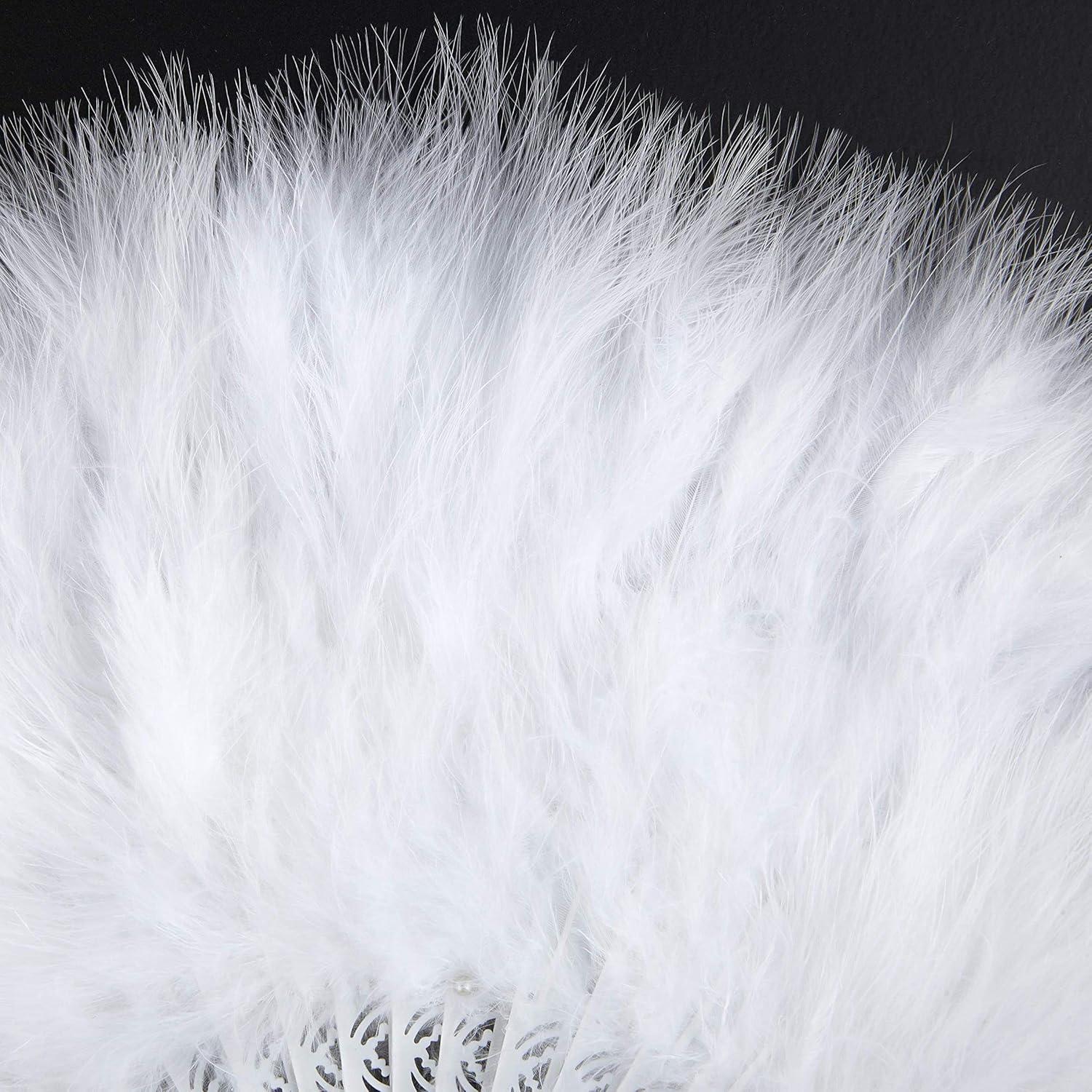 imageBABEYOND Marabou Feather Fan 20s Vintage Folding Fan Flapper Hand Fan for Costume Dancing Show Tea Party Wedding Decoration PinkPink RibWhite