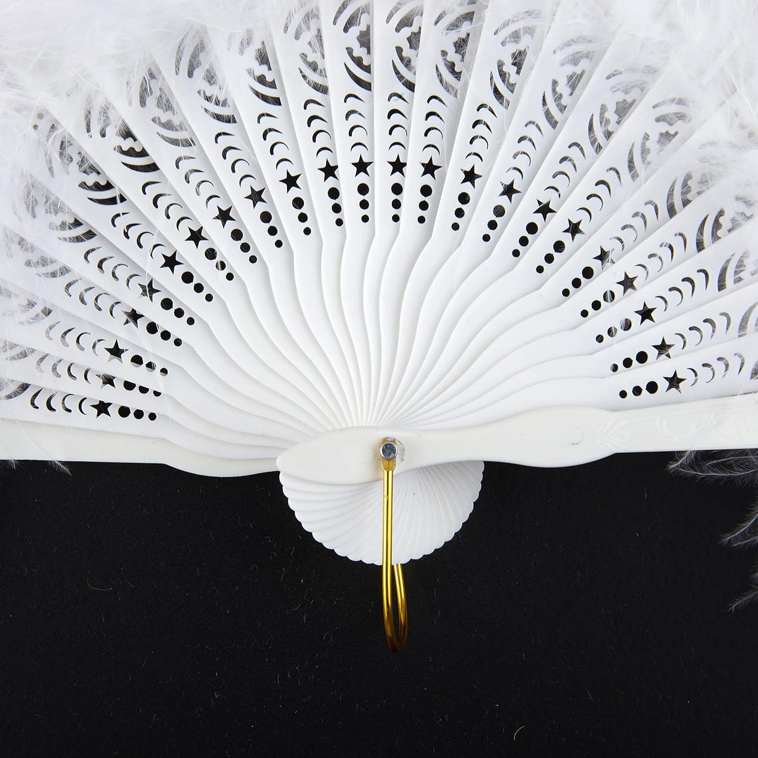 imageBABEYOND Marabou Feather Fan 20s Vintage Folding Fan Flapper Hand Fan for Costume Dancing Show Tea Party Wedding Decoration PinkPink RibWhite