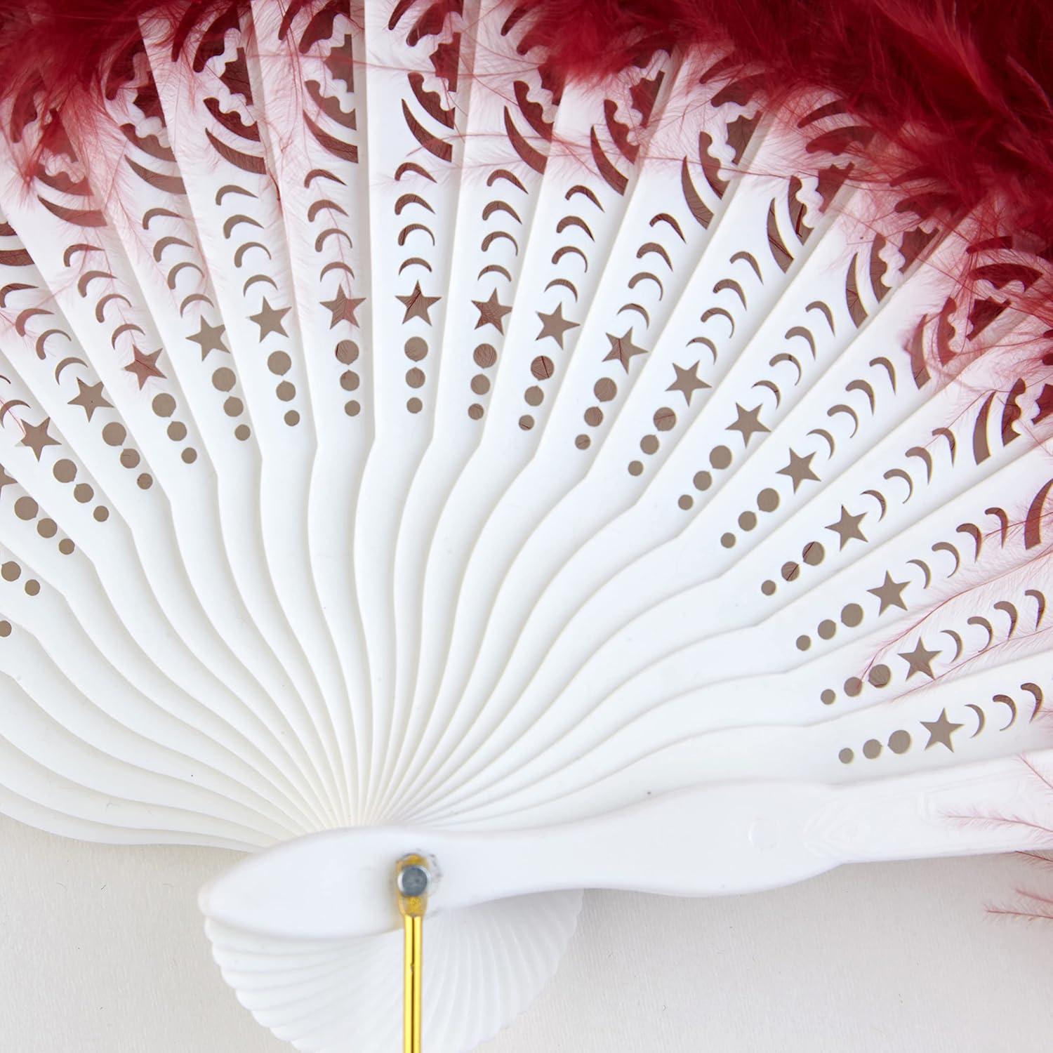 imageBABEYOND Marabou Feather Fan 20s Vintage Folding Fan Flapper Hand Fan for Costume Dancing Show Tea Party Wedding Decoration PinkPink RibWine Red