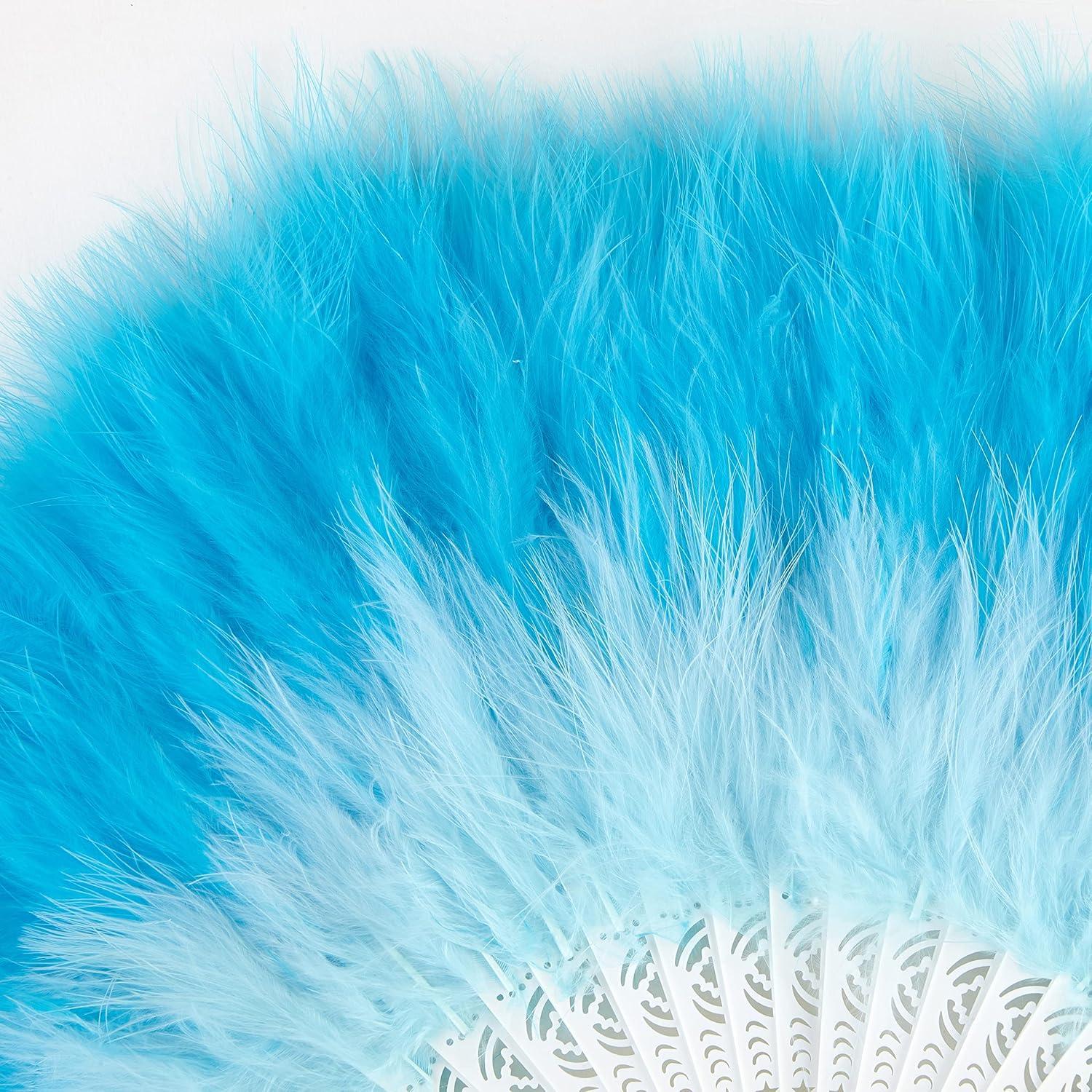 imageBABEYOND Marabou Feather Fan 20s Vintage Folding Fan Flapper Hand Fan for Costume Dancing Show Tea Party Wedding Decoration PinkPink RibYgradient Blue