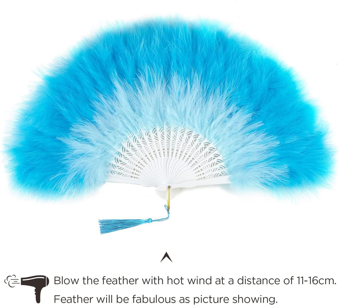 imageBABEYOND Marabou Feather Fan 20s Vintage Folding Fan Flapper Hand Fan for Costume Dancing Show Tea Party Wedding Decoration PinkPink RibYgradient Blue