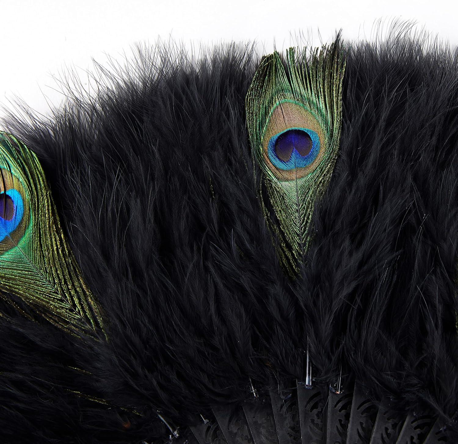 imageBABEYOND Marabou Feather Fan 20s Vintage Folding Fan Flapper Hand Fan for Costume Dancing Show Tea Party Wedding Decoration PinkPink RibZblackpeacockblack Rib