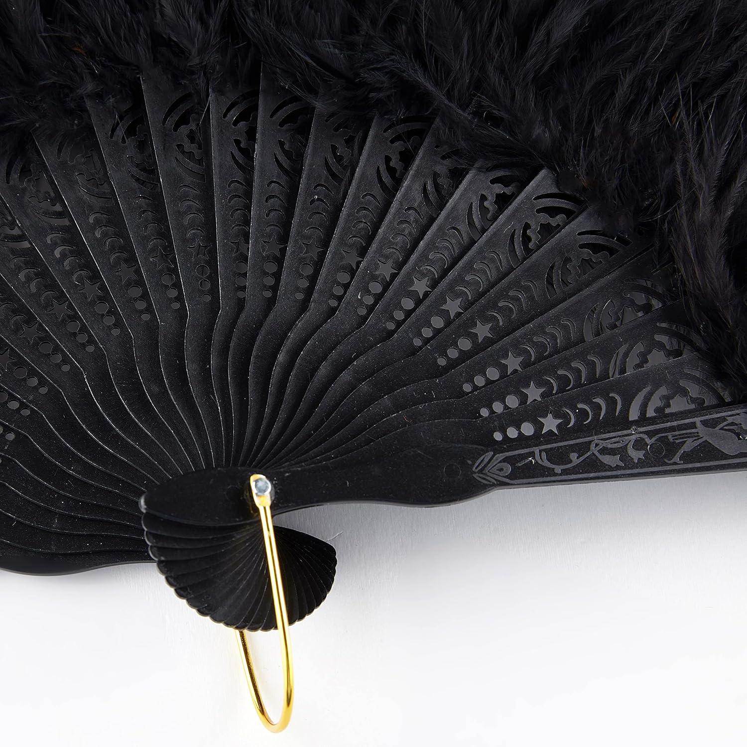 imageBABEYOND Marabou Feather Fan 20s Vintage Folding Fan Flapper Hand Fan for Costume Dancing Show Tea Party Wedding Decoration PinkPink RibZblackpeacockblack Rib