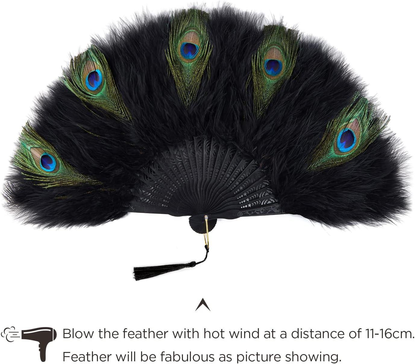 imageBABEYOND Marabou Feather Fan 20s Vintage Folding Fan Flapper Hand Fan for Costume Dancing Show Tea Party Wedding Decoration PinkPink RibZblackpeacockblack Rib