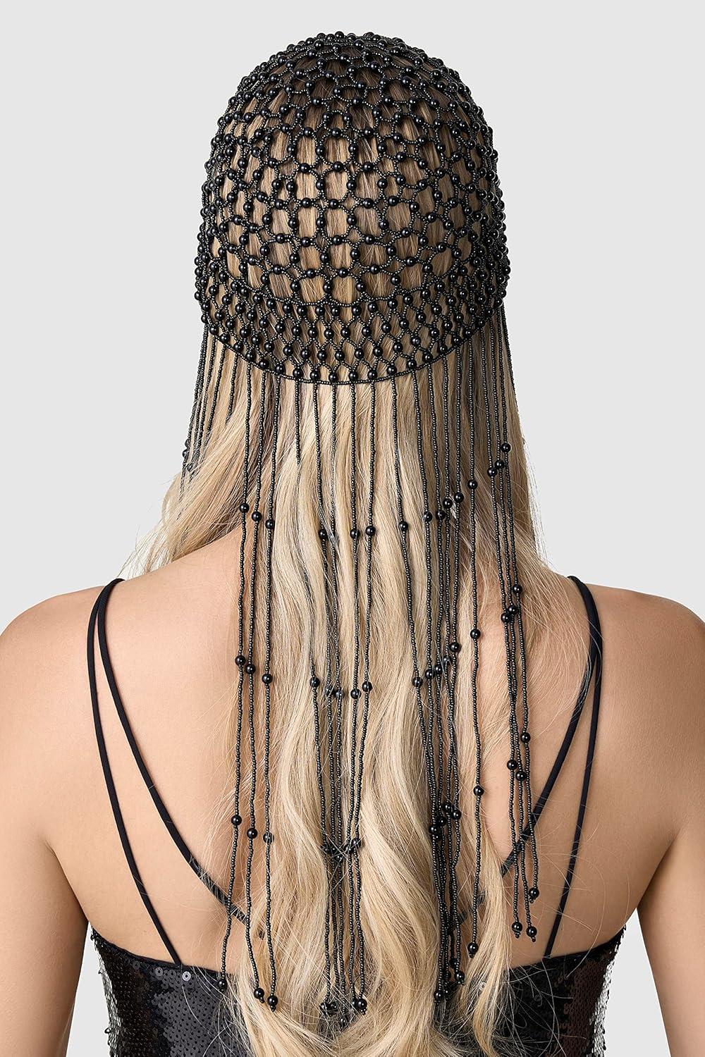 imageBABEYOND Vintage Bridal Forehead Headpiece Crystal Forehead Chain Roaring 20s Head Chain for Wedding 1920s Hair Accessory Silver WhiteAblack