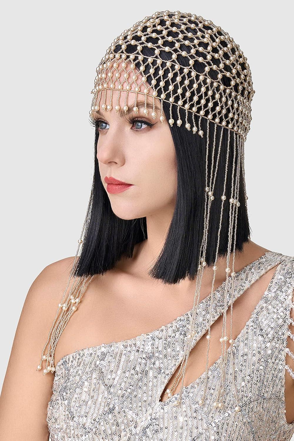 imageBABEYOND Vintage Bridal Forehead Headpiece Crystal Forehead Chain Roaring 20s Head Chain for Wedding 1920s Hair Accessory Silver WhiteArose Gold