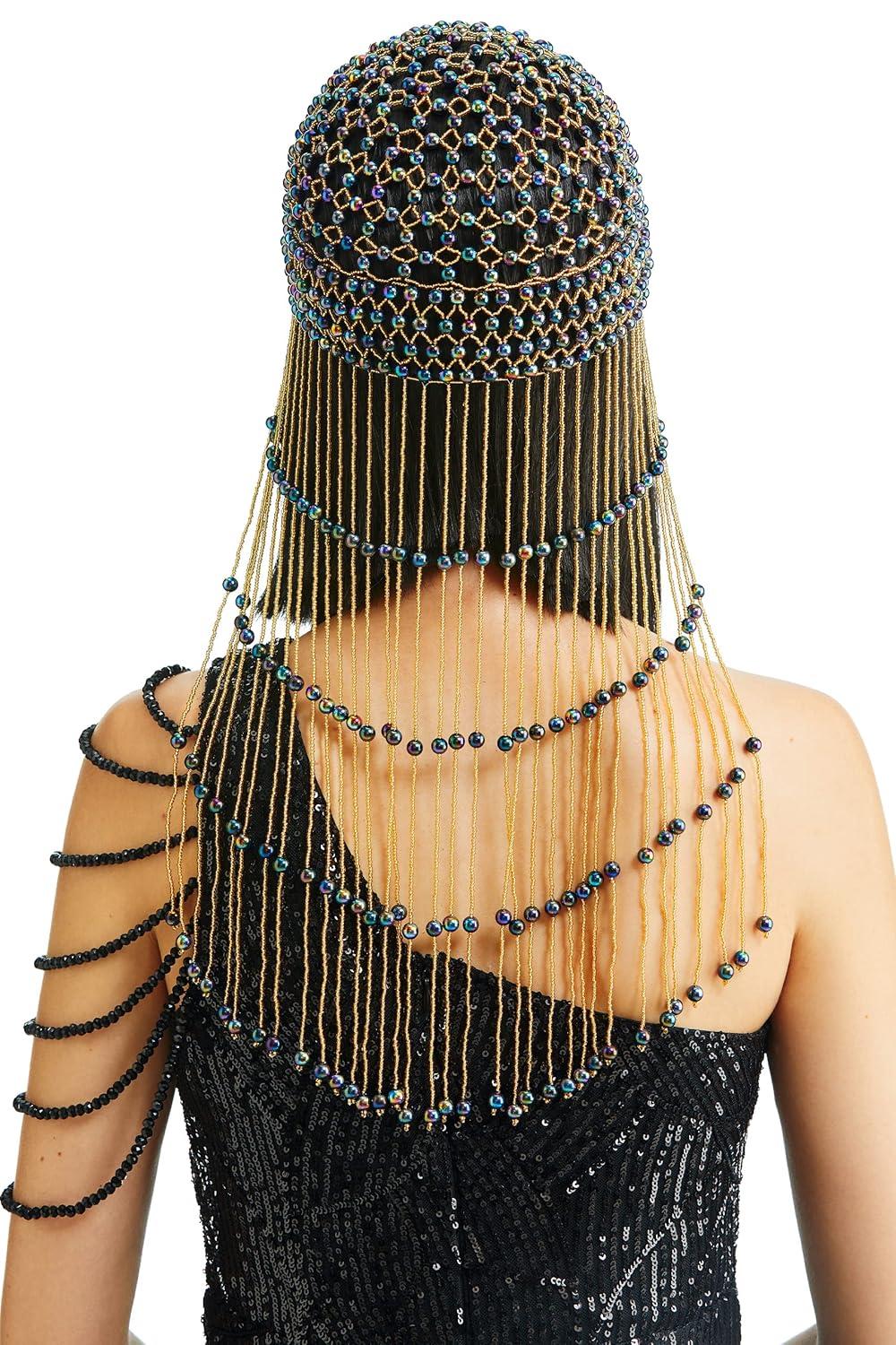 imageBABEYOND Vintage Bridal Forehead Headpiece Crystal Forehead Chain Roaring 20s Head Chain for Wedding 1920s Hair Accessory Silver WhiteGold Black