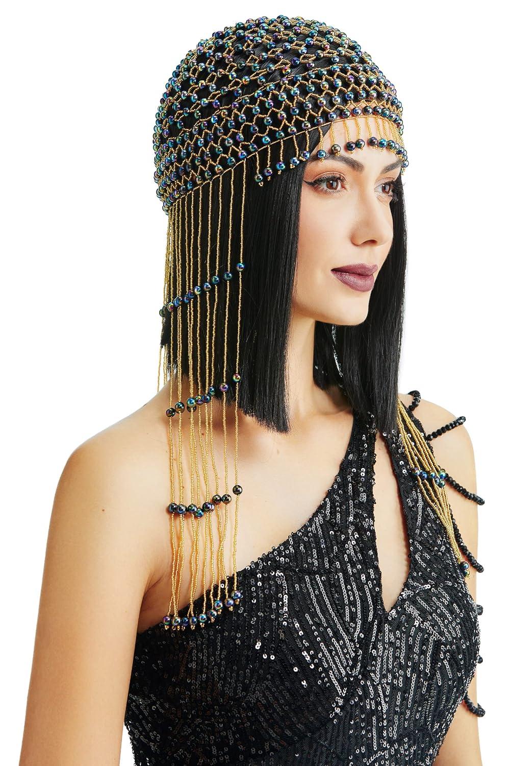 imageBABEYOND Vintage Bridal Forehead Headpiece Crystal Forehead Chain Roaring 20s Head Chain for Wedding 1920s Hair Accessory Silver WhiteGold Black