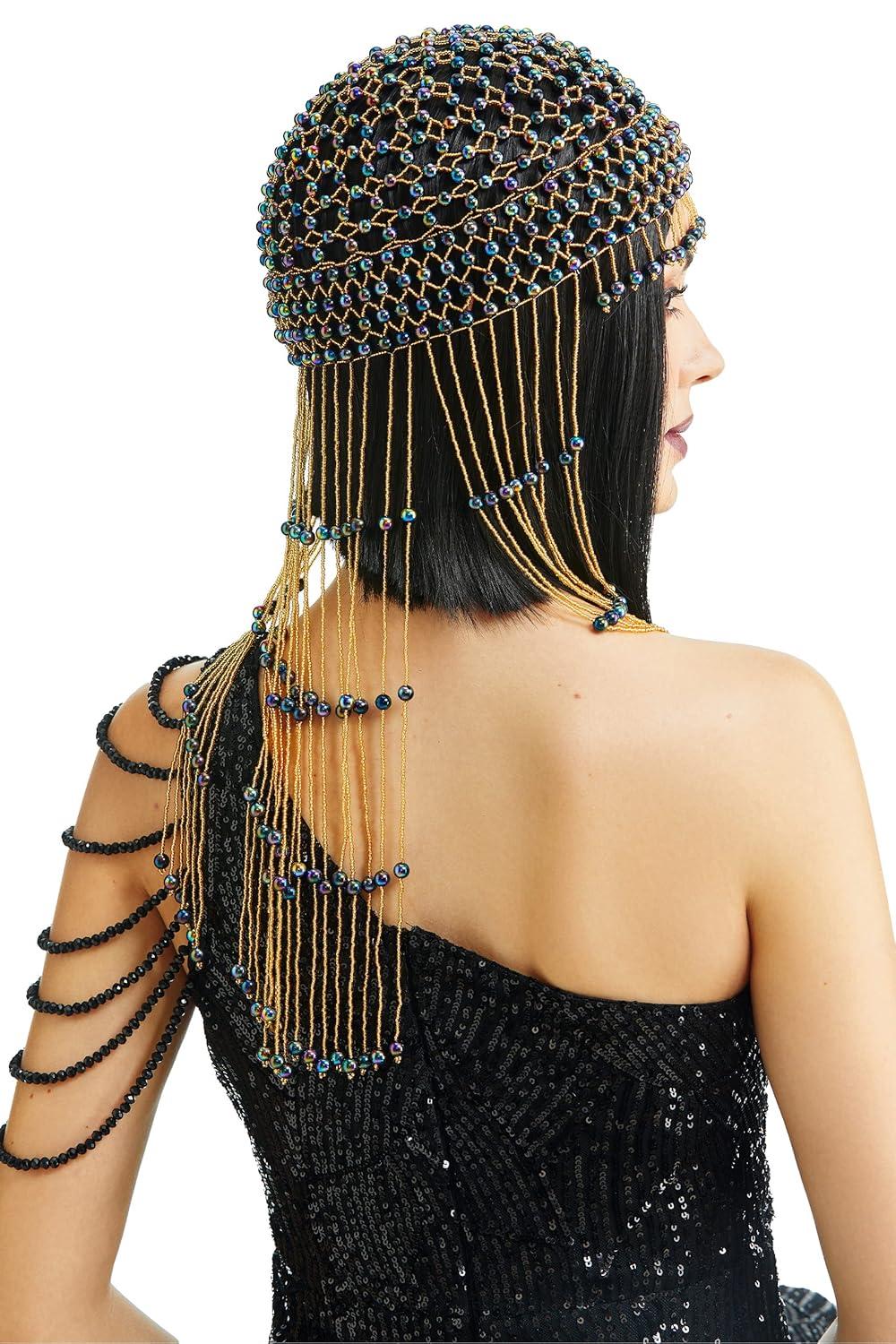 imageBABEYOND Vintage Bridal Forehead Headpiece Crystal Forehead Chain Roaring 20s Head Chain for Wedding 1920s Hair Accessory Silver WhiteGold Black