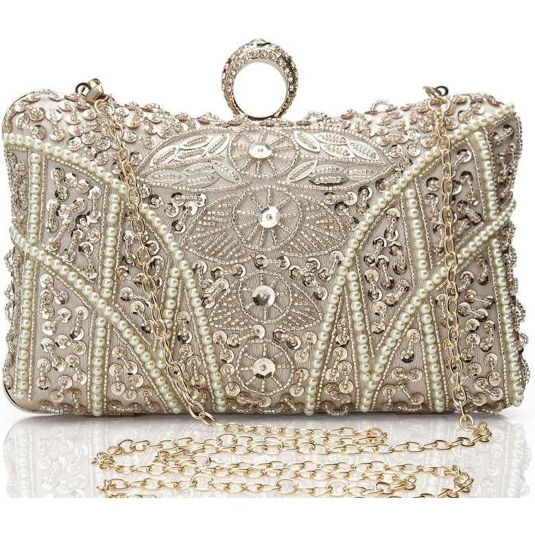 imageBABEYOND Evening Clutch Purses for Women  Vintage Evening Bag Accessories for Women Gatsby 1920s Beaded Sequin ClutchXchampagne