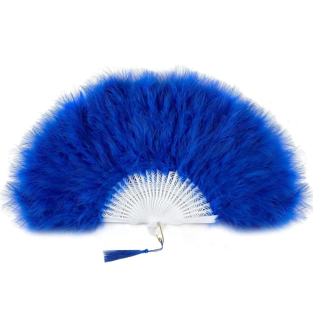 imageBABEYOND Marabou Feather Fan 20s Vintage Folding Fan Flapper Hand Fan for Costume Dancing Show Tea Party Wedding Decoration PinkPink RibBlue