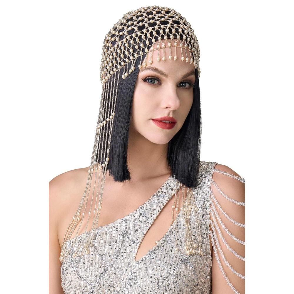 imageBABEYOND Vintage Bridal Forehead Headpiece Crystal Forehead Chain Roaring 20s Head Chain for Wedding 1920s Hair Accessory Silver WhiteArose Gold