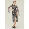 imageBABEYOND 1920s Flapper Dress Long Fringe Gatsby Dress Roaring 20s Sequin Beaded Dress Vintage Art Deco DressBlack