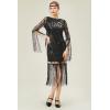 imageBABEYOND 1920s Flapper Dress Long Fringe Gatsby Dress Roaring 20s Sequin Beaded Dress Vintage Art Deco DressBlack With Black Sequins