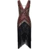 imageBABEYOND 1920s Flapper Dress V Neck Sequin Beaded Dress Roaring 20s Gatsby Fringe Party DressWine Red  Gold