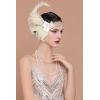 imageBABEYOND 1920s Flapper Headband Peacock Feather Headpiece Gatsby Accessories for Women Sequined Showgirl HeadpieceBeige
