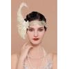 imageBABEYOND 1920s Flapper Headband Peacock Feather Headpiece Gatsby Accessories for Women Sequined Showgirl HeadpieceBeige