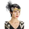 imageBABEYOND 1920s Flapper Headband Vintage Wedding Feather Headpiece 20s Great Gatsby Hair Accessories with PearlBblack Gold