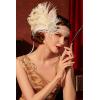 imageBABEYOND 1920s Flapper Headband Vintage Wedding Feather Headpiece 20s Great Gatsby Hair Accessories with PearlWhite
