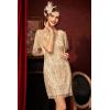 imageBABEYOND 1920s Flapper Sequin Beaded Dress Deep V Neck Roaring 20s Great Gatsby DressApricot