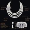 imageBABEYOND 1920s Gatsby Pearl Necklace Vintage Bridal Pearl Necklace Earrings Jewelry Set Multilayer Imitation Pearl Necklace with BroochStyle 4Silver
