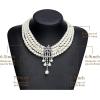 imageBABEYOND 1920s Gatsby Pearl Necklace Vintage Bridal Pearl Necklace Earrings Jewelry Set Multilayer Imitation Pearl Necklace with BroochStyle8White