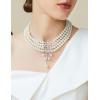 imageBABEYOND 1920s Gatsby Pearl Necklace Vintage Bridal Pearl Necklace Earrings Jewelry Set Multilayer Imitation Pearl Necklace with BroochStyle8White