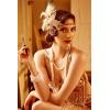 imageBABEYOND 1920s Headpiece Flapper Headband  Roaring 20s Sequined Showgirl Hair Band with FeatherChampagne