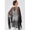 imageBABEYOND 1920s Sequin Beaded Shawl Wraps Fringed Evening Cape Scarf for WeddingBlack With Black Sequins