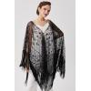 imageBABEYOND 1920s Sequin Beaded Shawl Wraps Fringed Evening Cape Scarf for WeddingBlack With Black Sequins