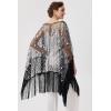 imageBABEYOND 1920s Sequin Beaded Shawl Wraps Fringed Evening Cape Scarf for WeddingBlack With Silver Sequins