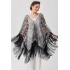 imageBABEYOND 1920s Sequin Beaded Shawl Wraps Fringed Evening Cape Scarf for WeddingBlack With Silver Sequins