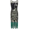 imageBABEYOND 20s Vintage Peacock Sequin Fringed Party Flapper DressBlack With Green Fringe