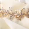 imageBABEYOND Bridal Headpiece Handmade Wedding Hair Vine Bead Crystal Floral Leaf Headband with Lace RibbonGold