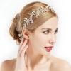 imageBABEYOND Bridal Headpiece Handmade Wedding Hair Vine Bead Crystal Floral Leaf Headband with Lace RibbonGold