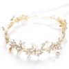 imageBABEYOND Bridal Headpiece Handmade Wedding Hair Vine Bead Crystal Floral Leaf Headband with Lace RibbonGold