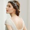 imageBABEYOND Bridal Headpiece Handmade Wedding Hair Vine Bead Crystal Floral Leaf Headband with Lace RibbonSilver