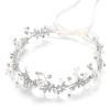 imageBABEYOND Bridal Headpiece Handmade Wedding Hair Vine Bead Crystal Floral Leaf Headband with Lace RibbonSilver