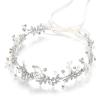 imageBABEYOND Bridal Headpiece Handmade Wedding Hair Vine Bead Crystal Floral Leaf Headband with Lace RibbonSilver
