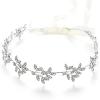 imageBABEYOND Bridal Headpiece Handmade Wedding Hair Vine Crystal Floral Leaf Headband with Lace RibbonSilver