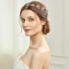 imageBABEYOND Bridal Headpiece Handmade Wedding Hair Vine Crystal Floral Leaf Headband with Lace RibbonSilver