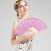 imageBABEYOND Cotton Lace Folding Handheld Fan Embroidered Bridal Hand Fan with Bamboo Staves for Wedding Decoration Dancing PartyPink