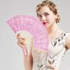 imageBABEYOND Cotton Lace Folding Handheld Fan Embroidered Bridal Hand Fan with Bamboo Staves for Wedding Decoration Dancing PartyPink