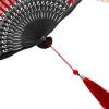 imageBABEYOND Cotton Lace Folding Handheld Fan Embroidered Bridal Hand Fan with Bamboo Staves for Wedding Decoration Dancing PartyRed