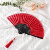 imageBABEYOND Cotton Lace Folding Handheld Fan Embroidered Bridal Hand Fan with Bamboo Staves for Wedding Decoration Dancing PartyRed